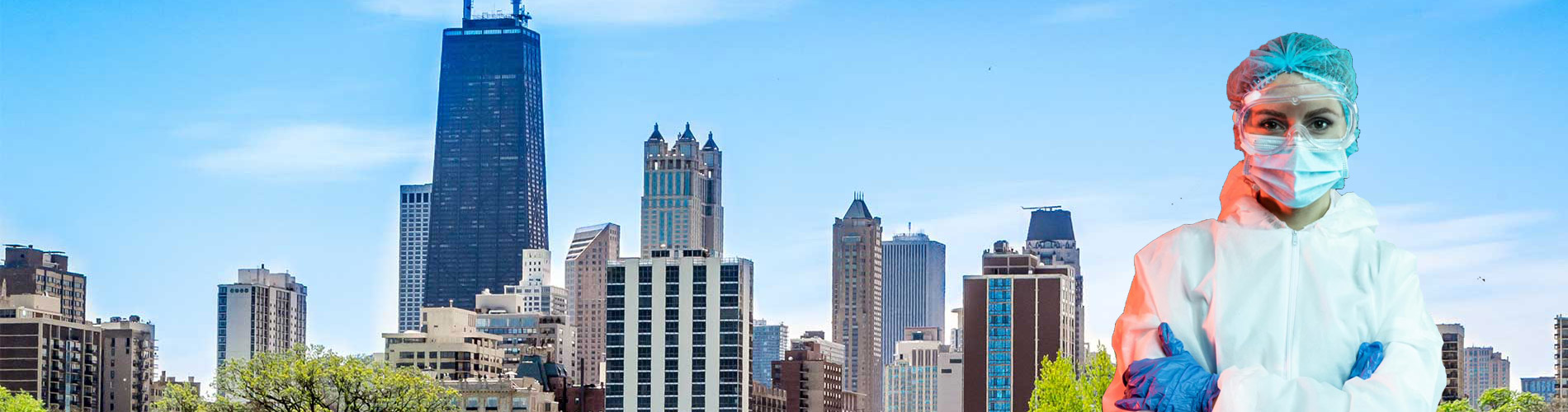 Chicago skyline with technician in foreground